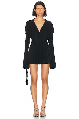 Long Sleeve Deep V Ruffle Mini Dress | FWRD 