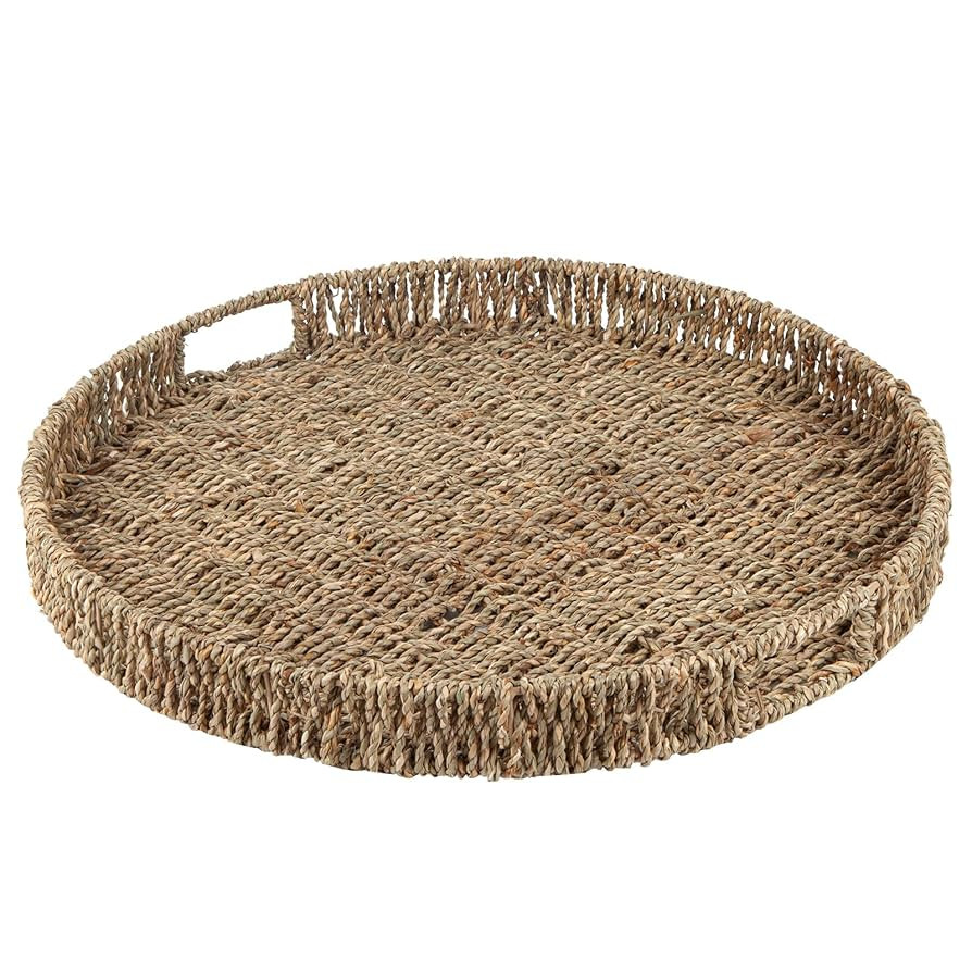 Round Ottoman Tray Large Wicker Serving Tray with Handles for Coffee Table, Handwoven Natural Sea... | Amazon (US)