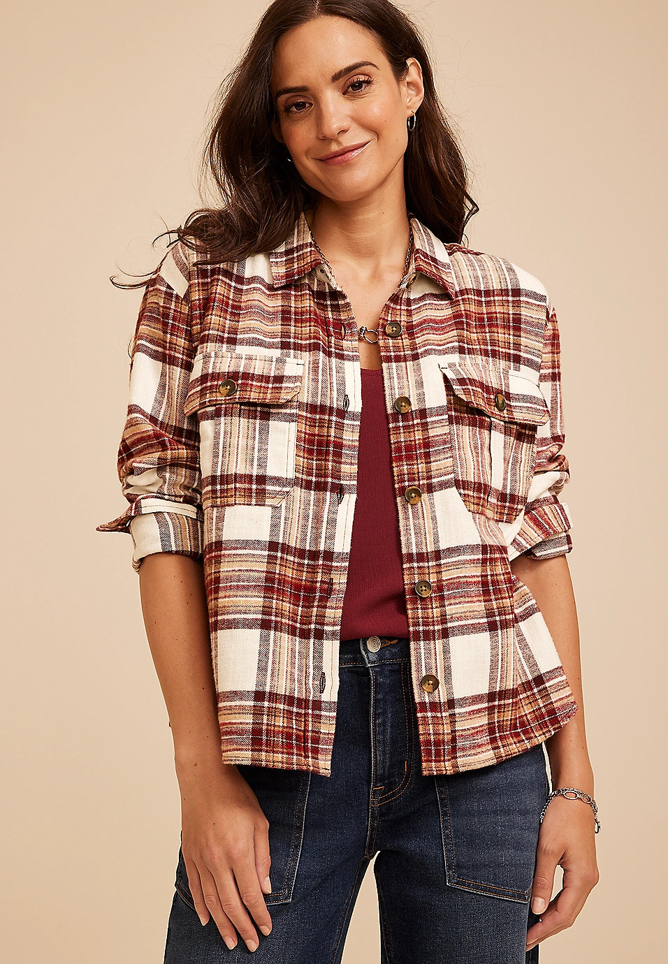 Plaid Utility Button Down Shirt | Maurices