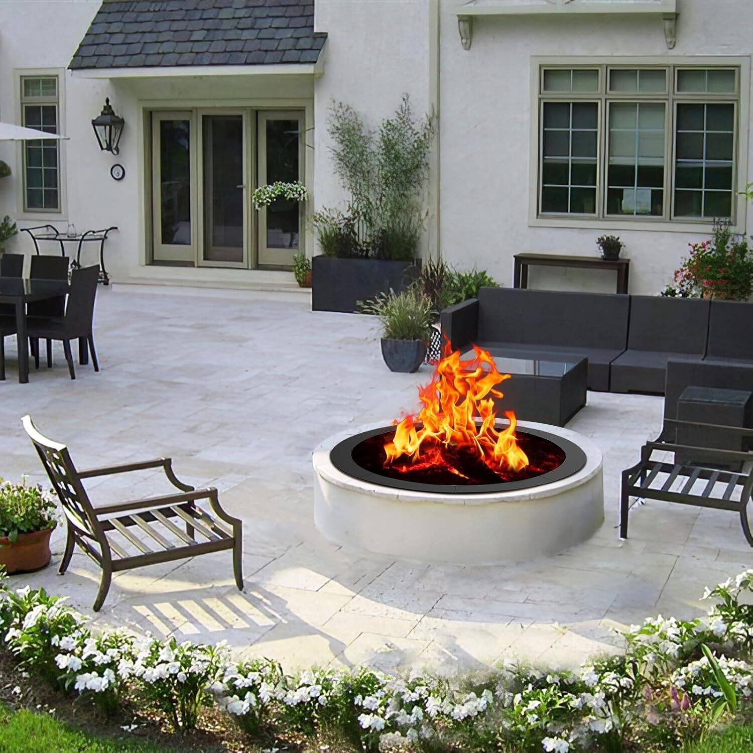 Bestier - 33.5” Heavy Duty Steel Fire Ring, Round Outdoor Fire Pit Ring for Standalone or Block Insert Use | Best Buy U.S.