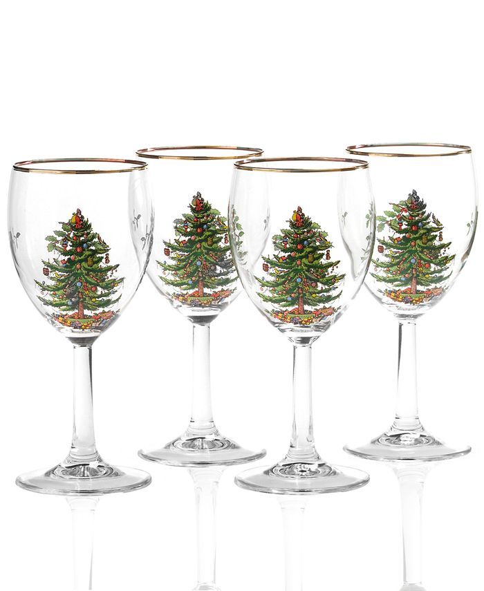 Christmas Tree 13 oz. Glassware Wine Glass, Set of 4 | Macys (US)