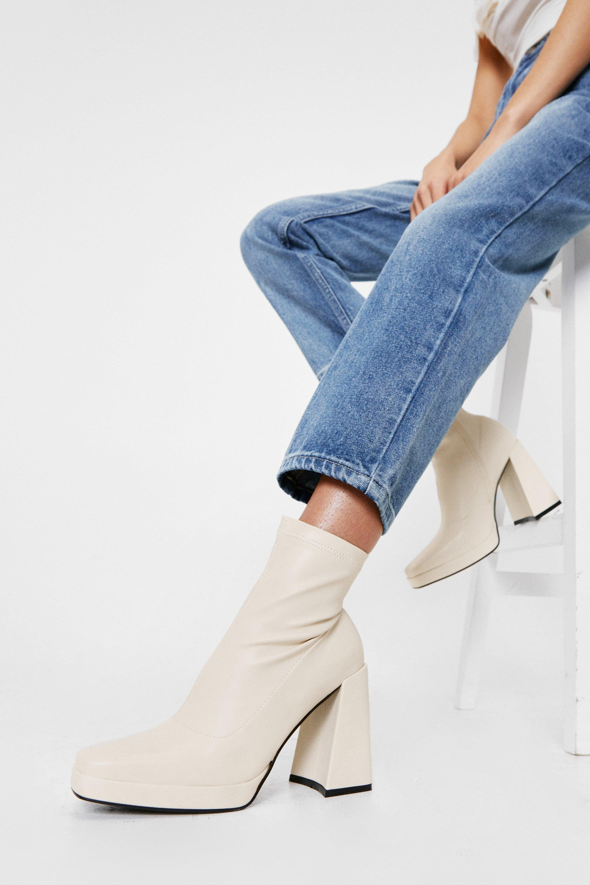 Faux Leather Square Toe High Ankle Boots | NastyGal (UK, IE)