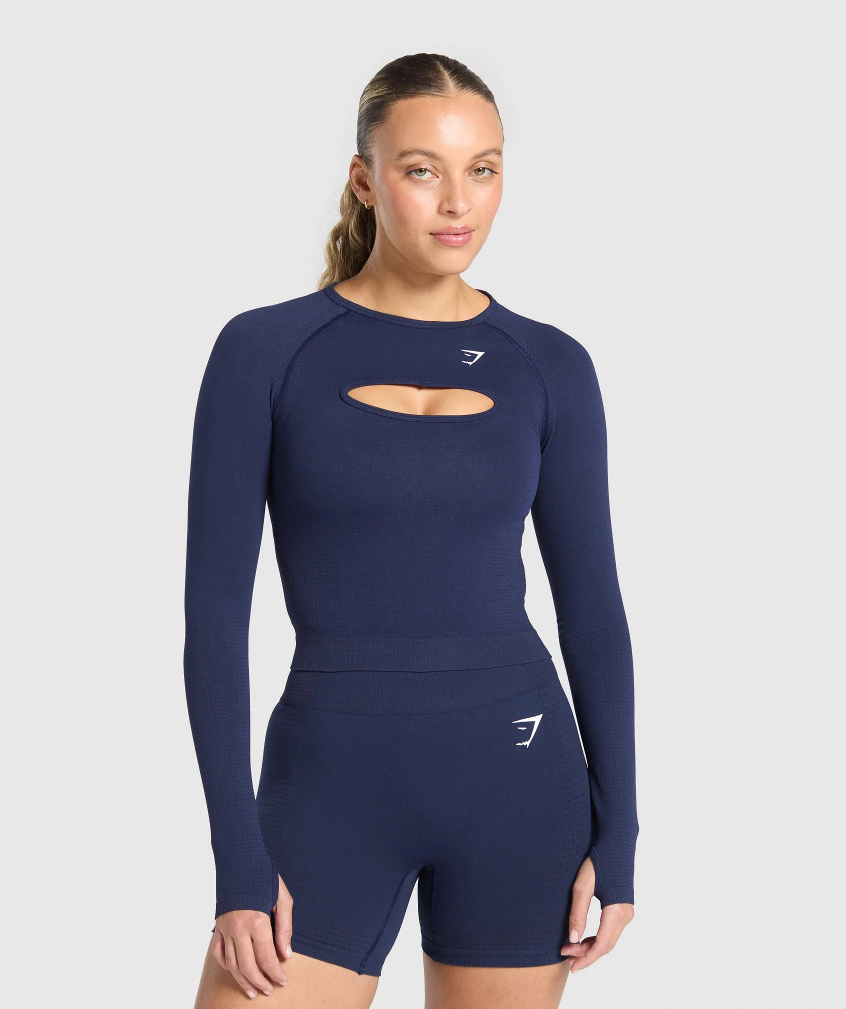 Gymshark Vital Long Sleeve Cut Out Top - Heavy Blue/Marl | Gymshark US