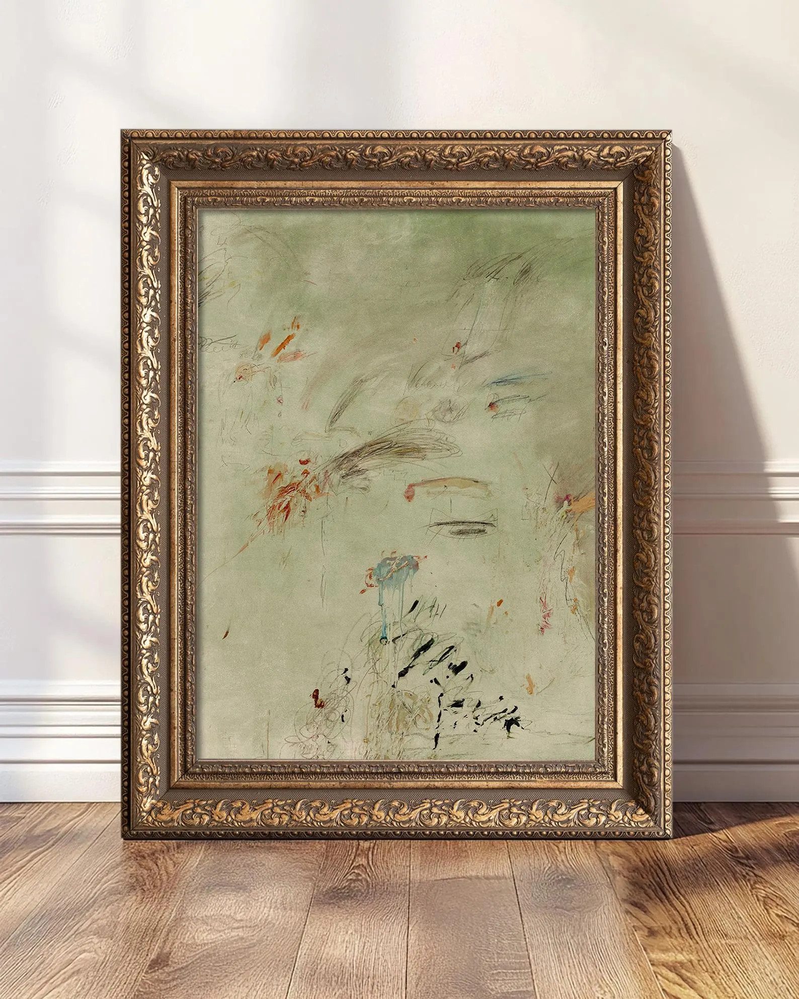 Framed Abstract Oil Painting, Ornate Gold Frame, Green Sage Art | Etsy (US)