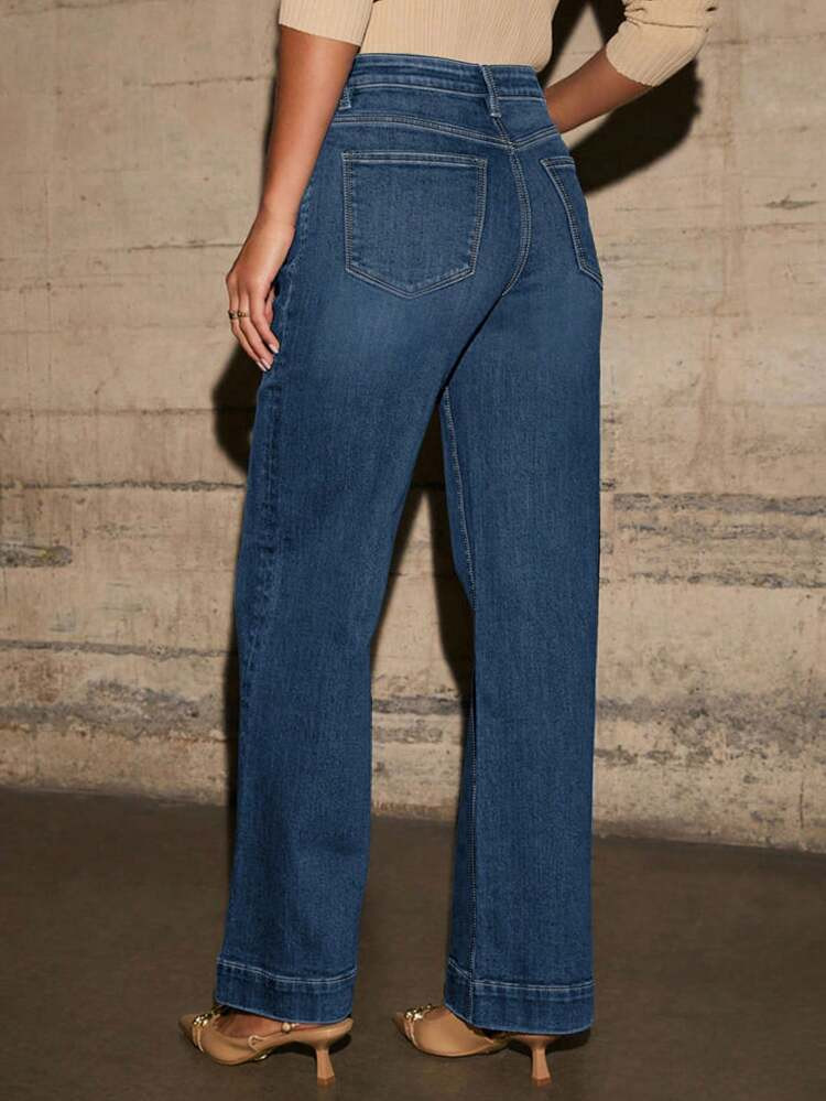 Women's Wide Leg Jeans High Waisted Stretchy Straight Leg Jeans Loose Denim Pants With Pocket | SHEIN