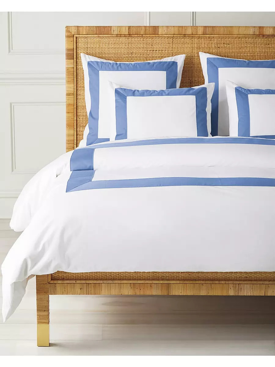 Beach Club Border Percale Duvet Cover - French Blue | Serena and Lily