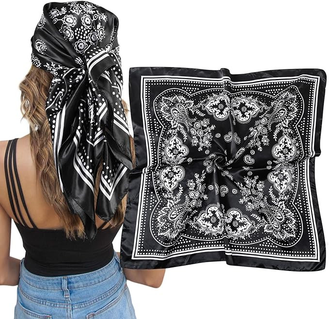 AWAYTR 35" Large Square Satin Head Scarf - Silk Hair Scarf Square Hair Bandanas Large Scarf Sleep... | Amazon (US)