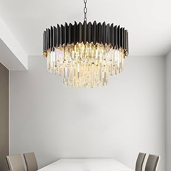 WABON Modern Chandelier Light Fixture, Black Crystal Chandelier, Round Pendant Chandelier for Bed... | Amazon (US)