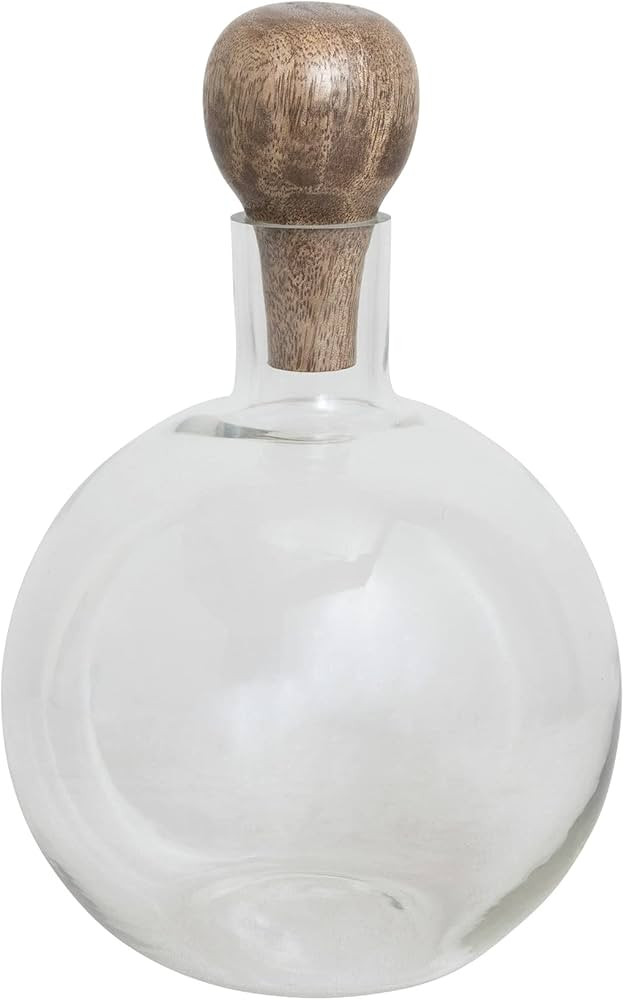 Creative Co-Op Wine Glass Mango Wood Stopper Decanter, 10" x 6", Clear | Amazon (US)