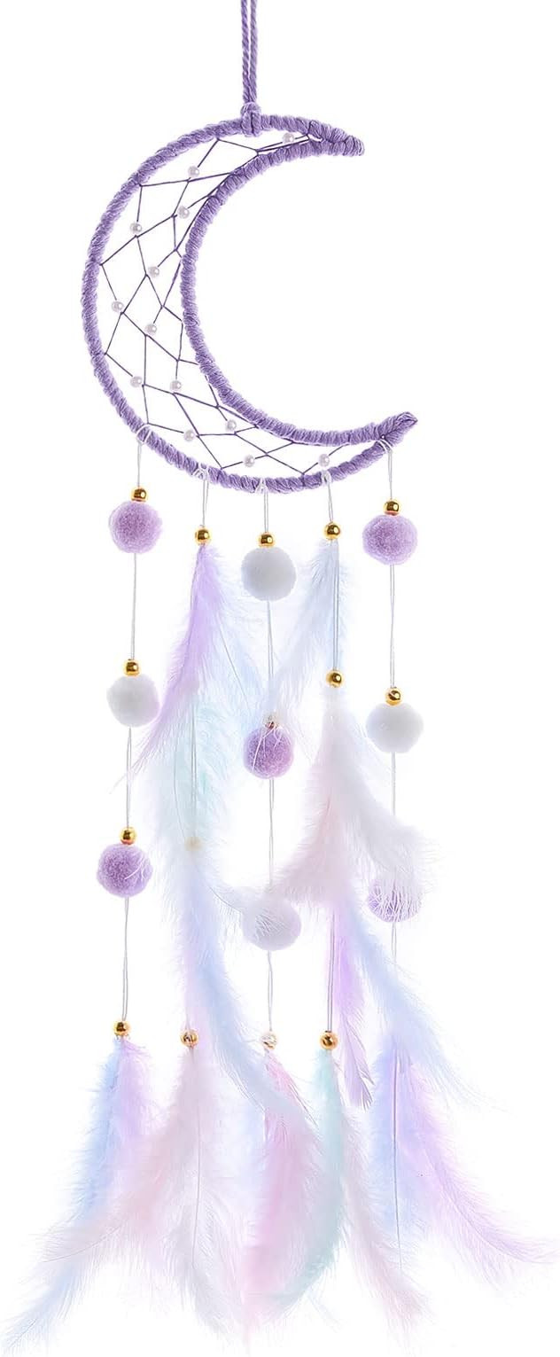 Pretty Jolly Purple Moon Kids Dream Catcher Wall Decor Pompom Feather Baby Dreamcatcher Handmade ... | Amazon (US)