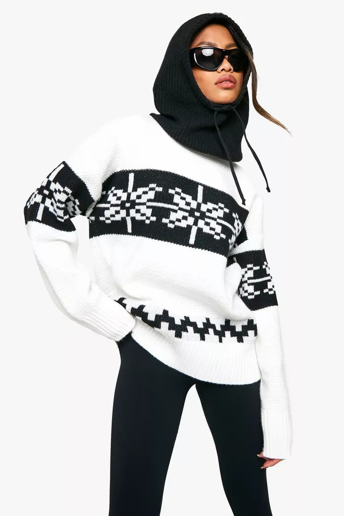 Premium Fairisle High Neck Oversized Knitted Sweater | boohoo (US & Canada)