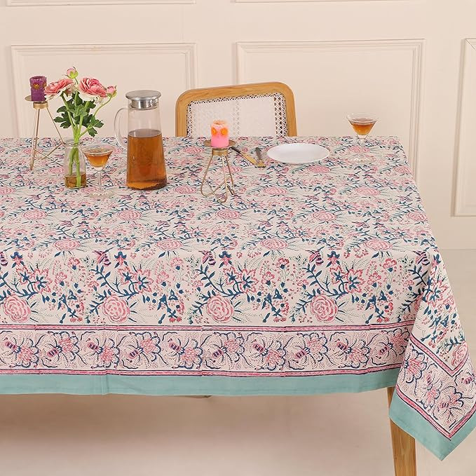 COTSILER Premium Handblock Printed Cotton Floral Tablecloth/Table Cover, Rectangular, Washable, P... | Amazon (US)