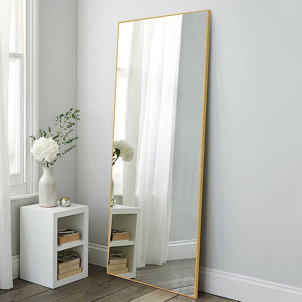 Natsukage 47"x22" Wall Mirror Full Length Wall-Mounted Mirror Hanging Mirror Gold Bathroom Mirror... | Amazon (US)