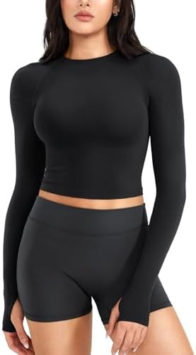 YEOREO Women Workout Gym Tops Basic Long Sleeve Shirt Slim Fitted Casual Stretchy Thin Active Run... | Amazon (US)