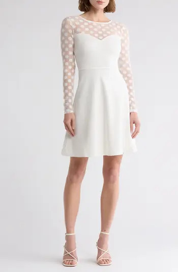 Love By Design Elodie Polka Dot Mesh Long Sleeve Fit & Flare Dress | Nordstromrack | Nordstrom Rack