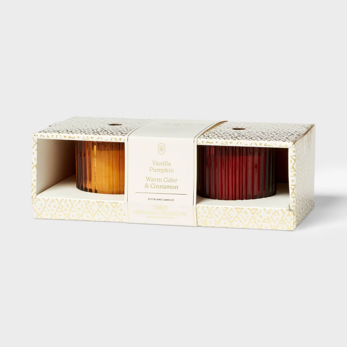 2pk Ribbed Glass Candle Giftset Vanilla Pumpkin and Warm Cider and Cinnamon - Threshold™ | Target