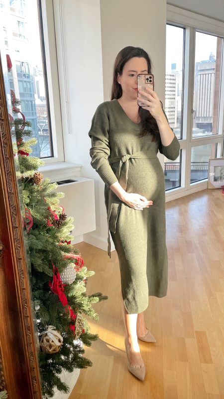 Soft Knit Maternity Dress in Olive Green 🤍 50% off. Wearing Small and have room to grow! Love how soft it is, great quality. 

#LTKbump #LTKsalealert #LTKCyberWeek
