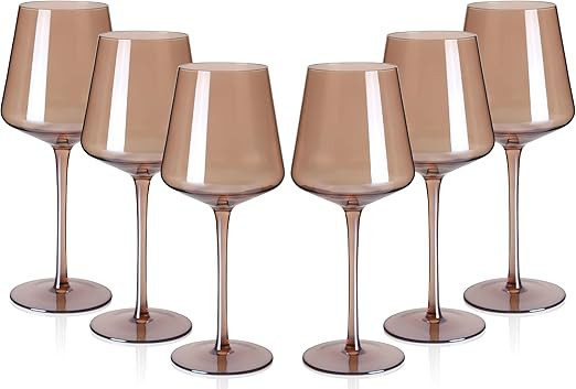 Colored Wine Glasses Set of 6-18oz Smokey Sand Wine Glasses with Tall Long Stems and Flat Bottom,... | Amazon (US)