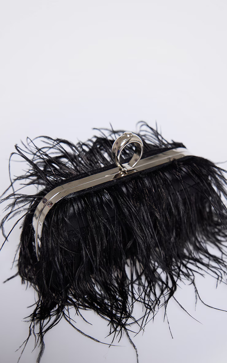 Black Feather Clutch | PrettyLittleThing CAN