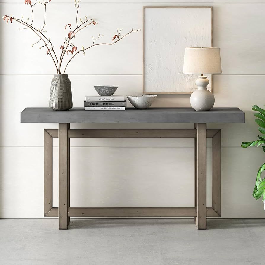 Hlcodca Contemporary Console Table with Industrial-Inspired Concrete Wood Top, Wood Legs, Extra L... | Amazon (US)