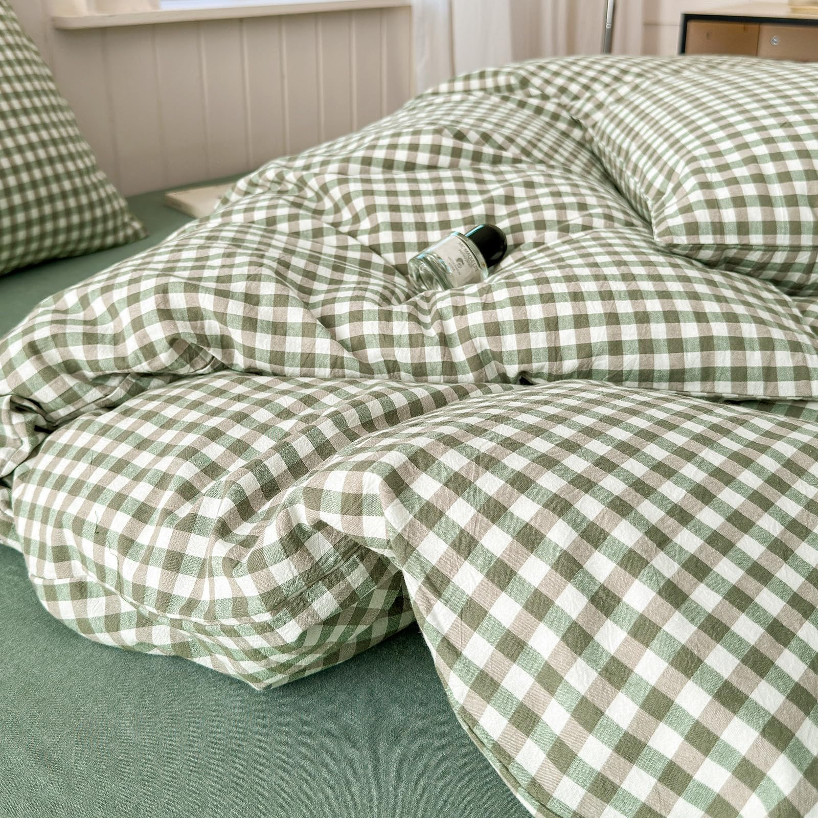 LifeTB Green Gingham Comforter Set King Modern Style Plaid Comforter Set 3 Pieces Boho Grid Comfo... | Amazon (US)
