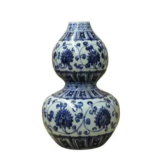 Chinese Blue White Porcelain Gourd Shape Flower Graphic Vase ws186E | Etsy (US)