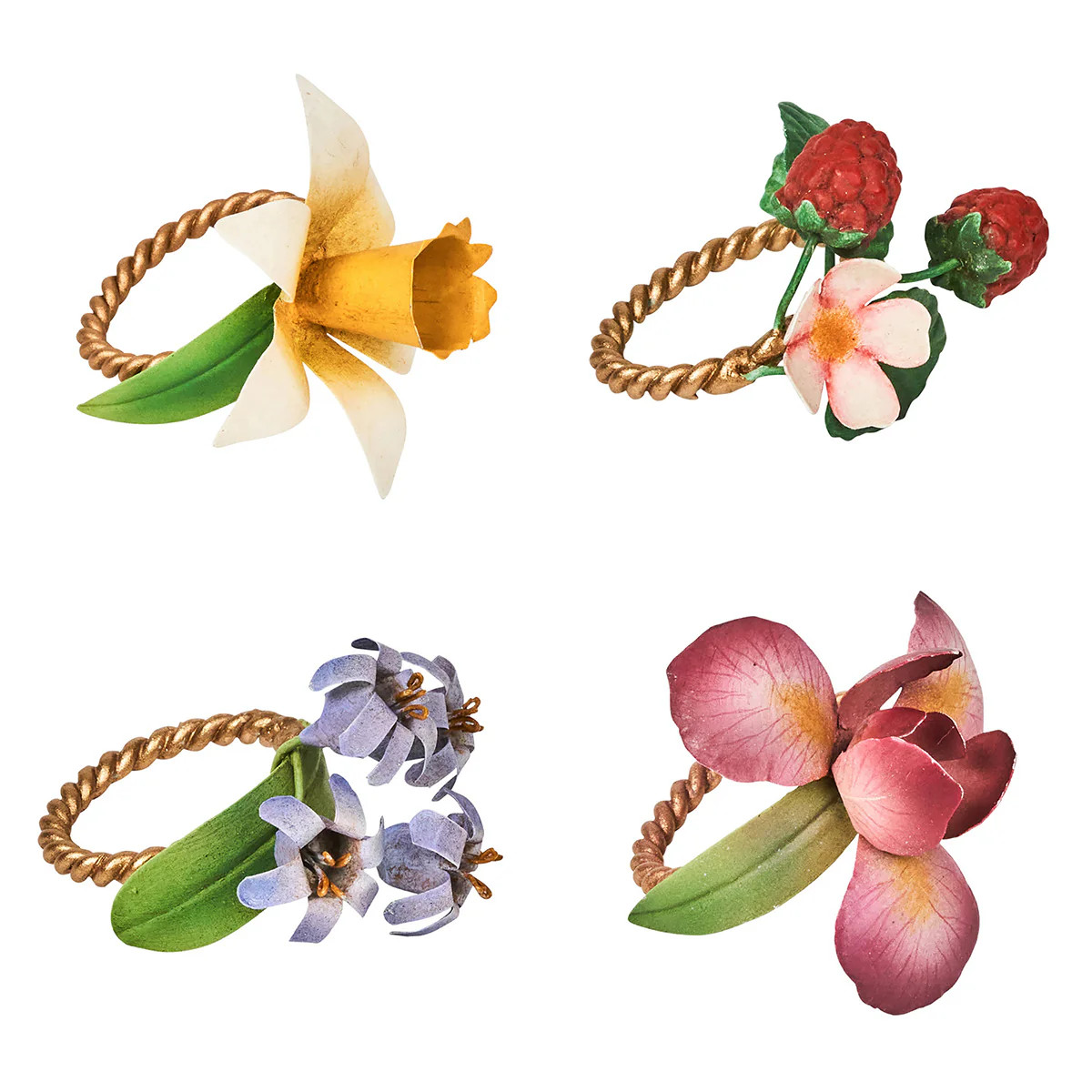 Meadow Walk Floral Napkin Ring Assorted, Set of 4 in Multi | Over The Moon