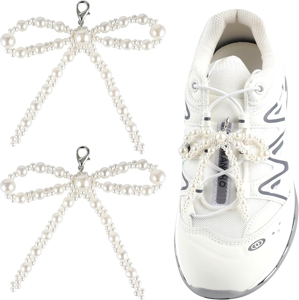 2Pcs Pearl Bow Shoe Charms for Sneakers Decoration Shoe Lace Charms Sneakers Elegant Pearl Buckle... | Amazon (US)