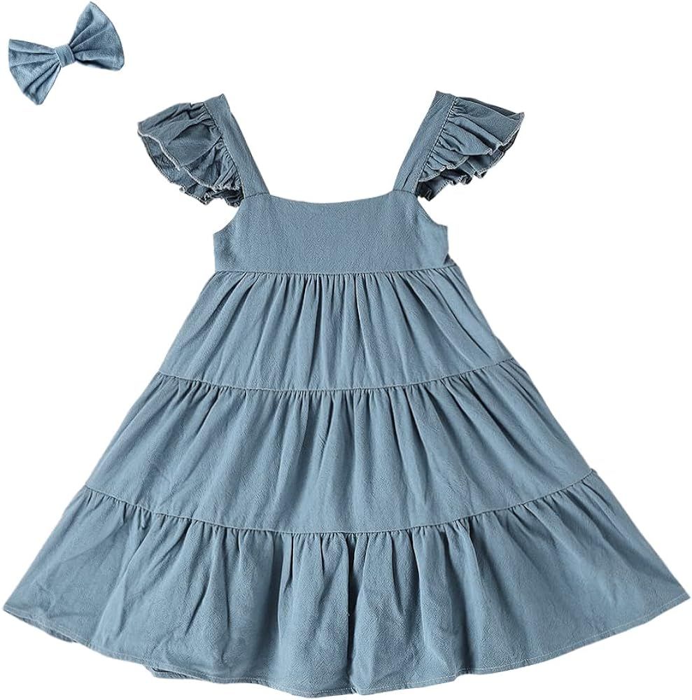 ANATA Baby Girls Linen Dress Retro Vintage Flower Girl Ruffle Dresses Baby Shower | Amazon (US)