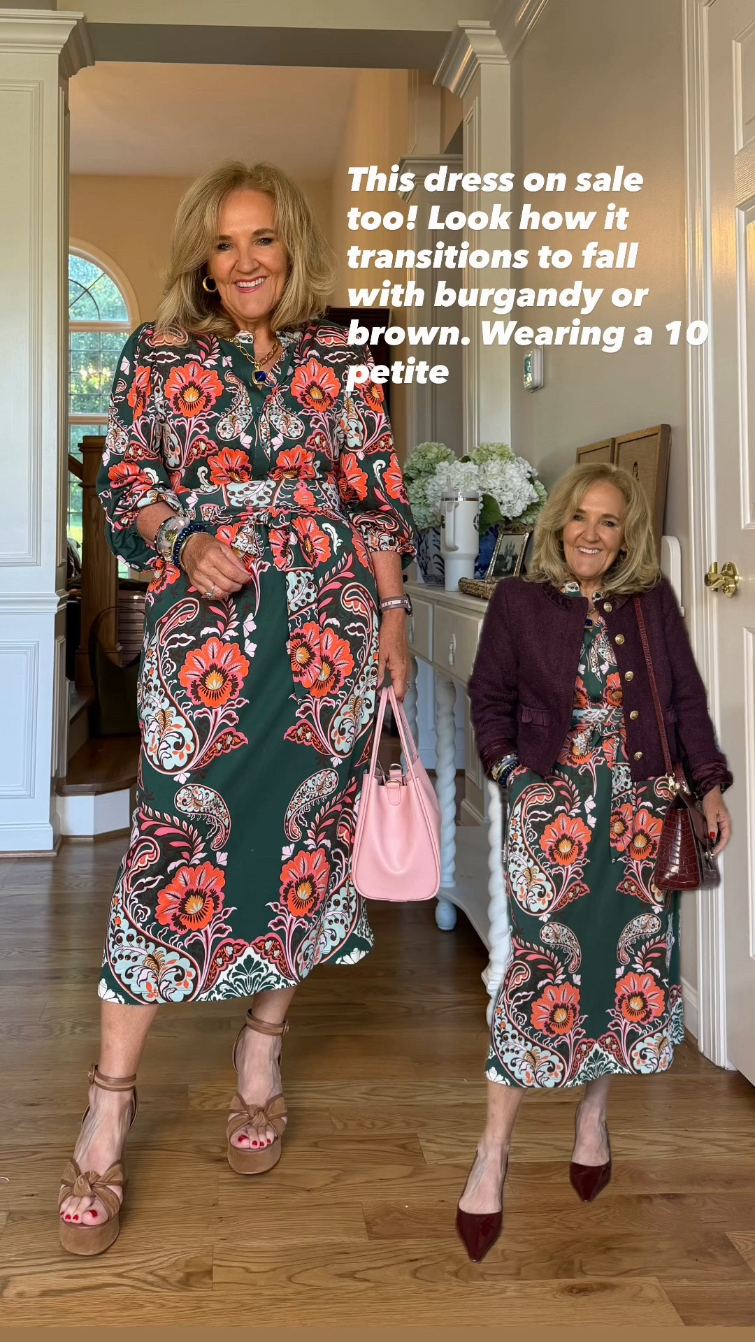 Jersey dress that is soft as your favorite T-shirt available in five beautiful prints. I do size up in the knit dresses at @Boden (US) . This is a 10 petite.
The kohls jacket comes in burgandy. That would work great. 
20% off my bracelets code NANETTE20 

My purse is on sale this weekend too!

Fall dress Labor Day weekend sales fall wedding guest dress

#LTKOver40 #LTKSaleAlert #LTKPetite
