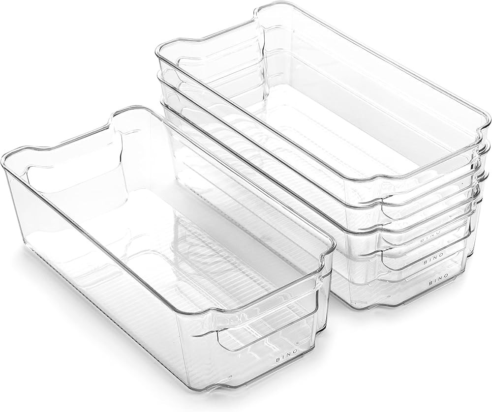 BINO | Stackable Storage Bins, Medium - 4 Pack | The Stacker Collection | Clear Plastic Storage B... | Amazon (US)
