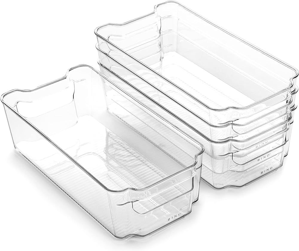 BINO | Stackable Storage Bins, Medium - 4 Pack | The Stacker Collection | Clear Plastic Storage B... | Amazon (US)