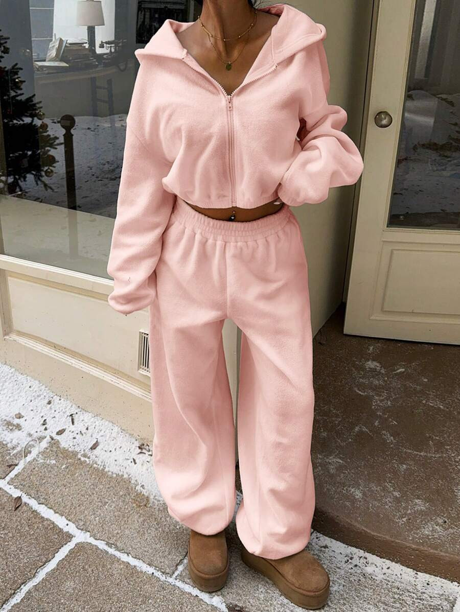 SHEIN EZwear Women's Casual Solid Color Hooded Sweatshirt And Pants 2 Piece Set, Autumn/Winter | SHEIN