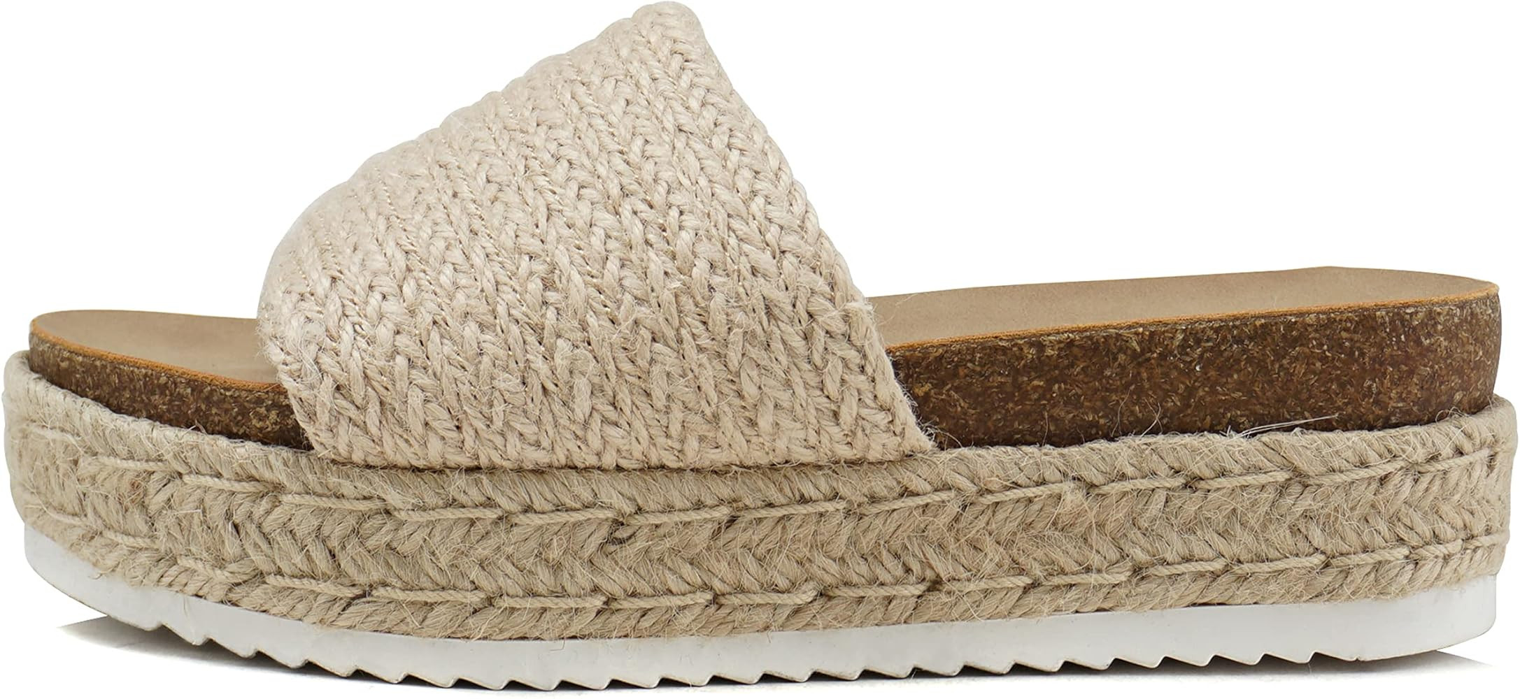 Soda PROCESS - Womens Open Toe Platform Wedge Heel Raffia Espadrille Flat Sandals | Amazon (US)