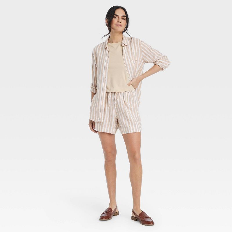 Women's Adaptive High-Rise Linen Easy Pull-On Shorts - Universal Thread™ Tan Striped S | Target