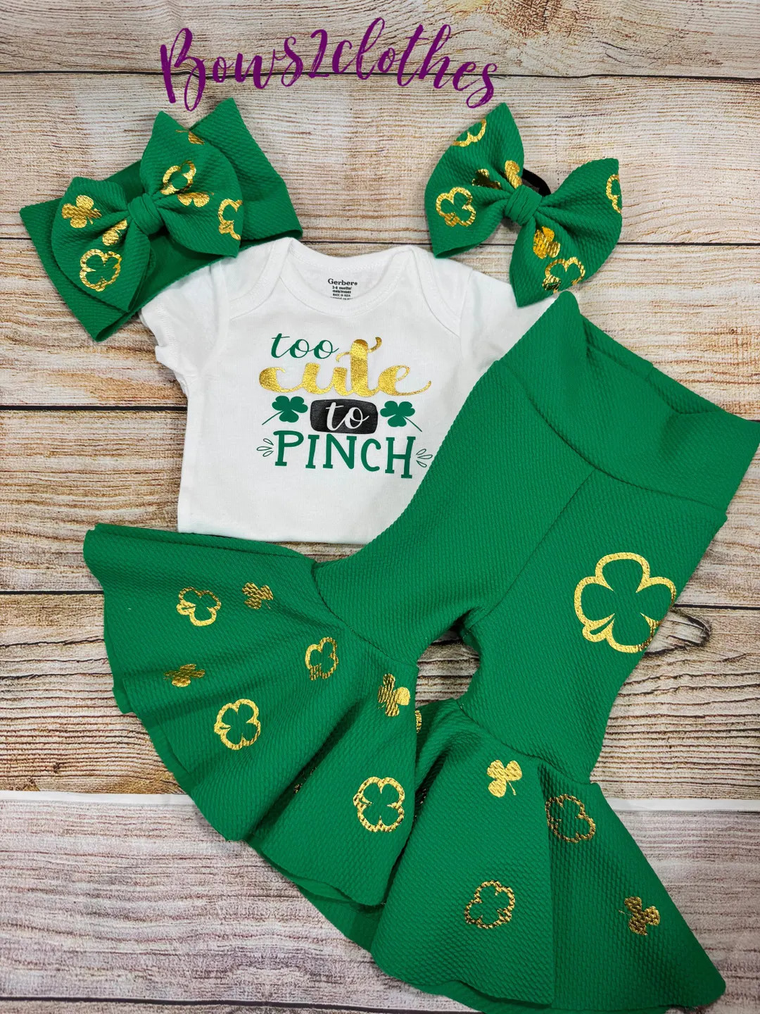 Too Cute to Pinch/ St. Patrick’s Day Bell Bottoms/ Baby Girl High Waisted Bell Bottoms/ Bodysui... | Etsy (US)