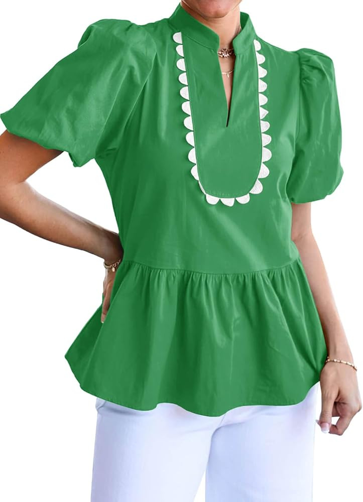 Cicy Bell Womens Puff Sleeve Peplum Blouses Ruffle V Neck Summer Casual Tops Babydoll Loose Fit S... | Amazon (US)