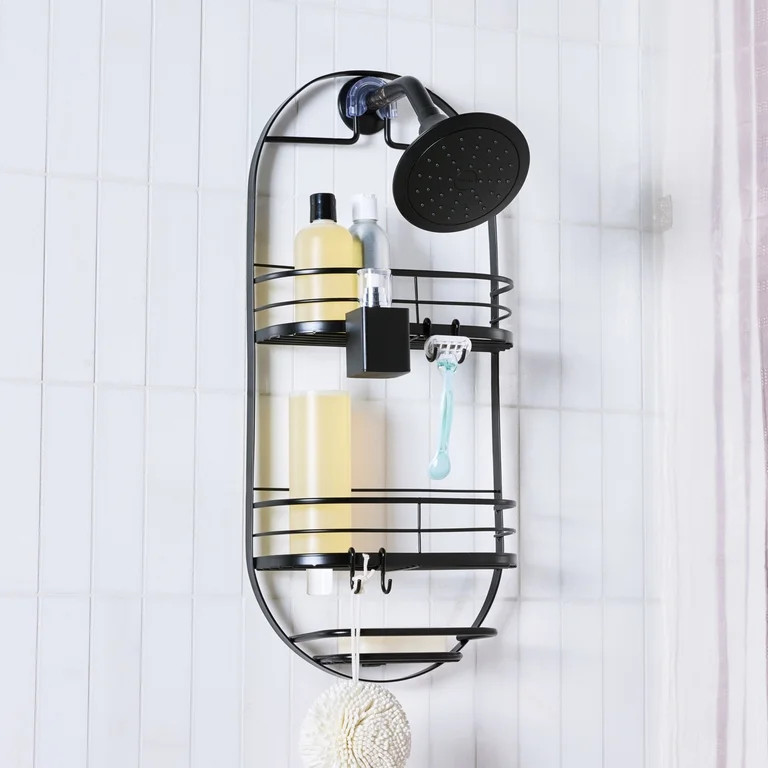 Better Homes & Gardens Matte Black 2-Shelf Oval Hanging Shower Caddy with Soap Tray | Walmart (US)