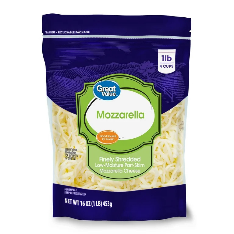 Great Value Finely Shredded Low-Moisture Part-Skim Mozzarella Cheese, 16 oz | Walmart (US)