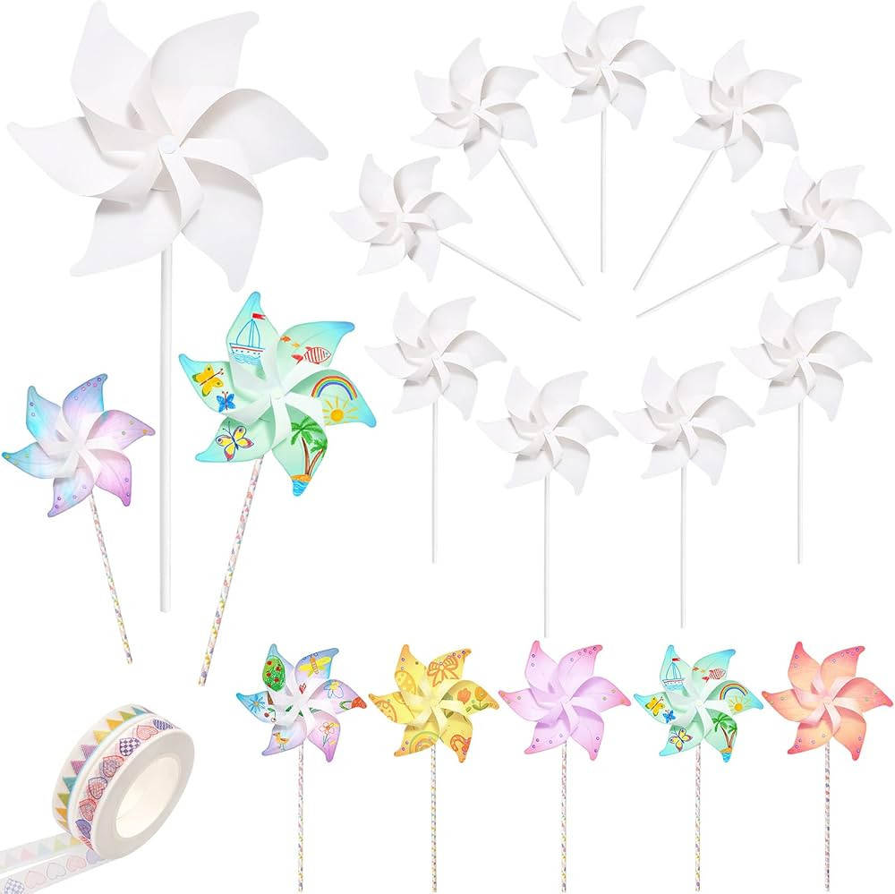 MIKIMIQI 20 Pack Blank Pinwheels DIY Pinwheels Craft Color Your Own Wind Spinners Toy Crafts DIY ... | Amazon (US)