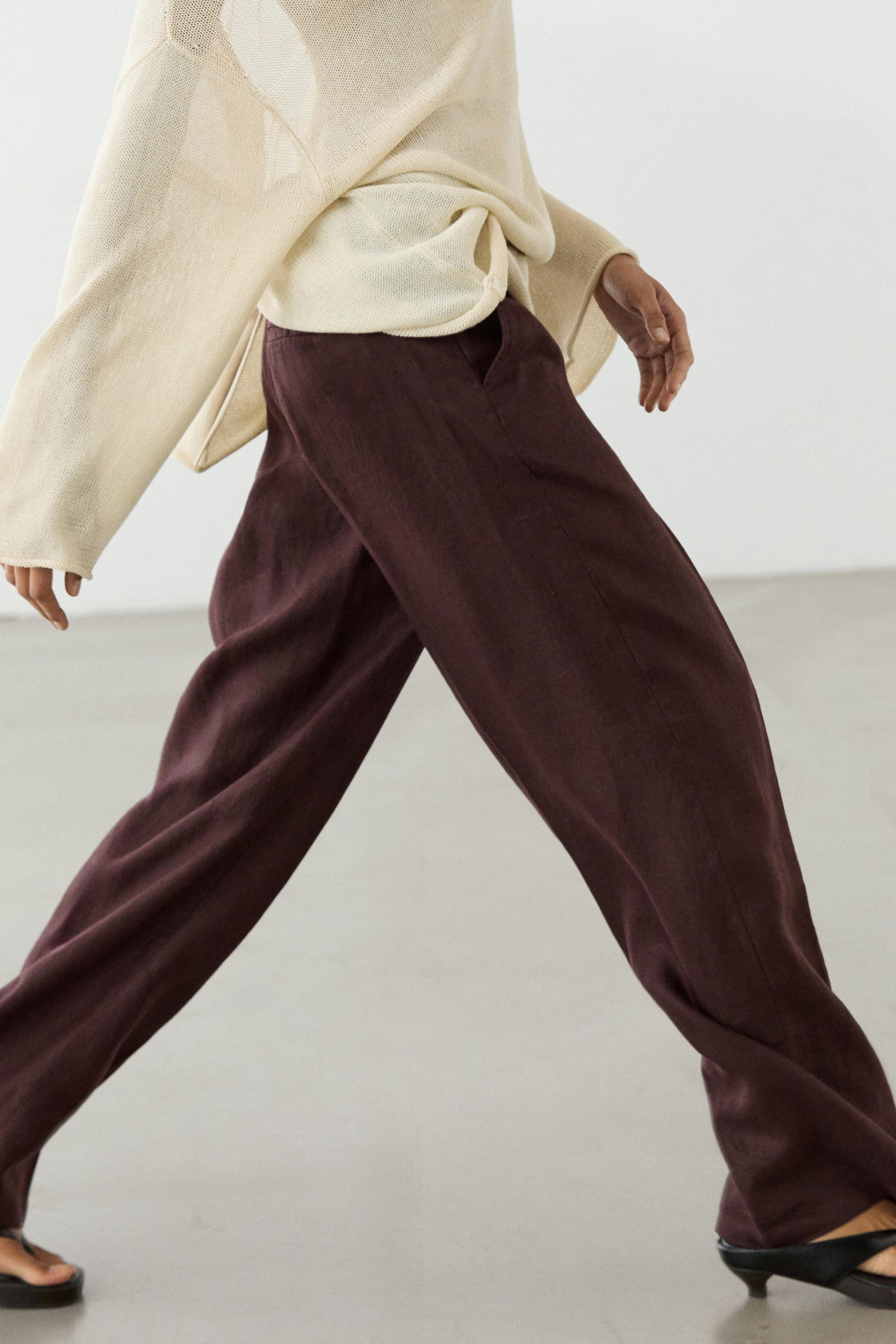 100% linen wide-leg elasticated trousers | Massimo Dutti US