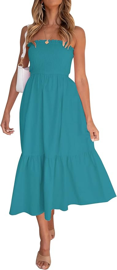 ZESICA Women's Summer Bohemian Floral Printed Strapless Beach Party Long Maxi Dress | Amazon (US)