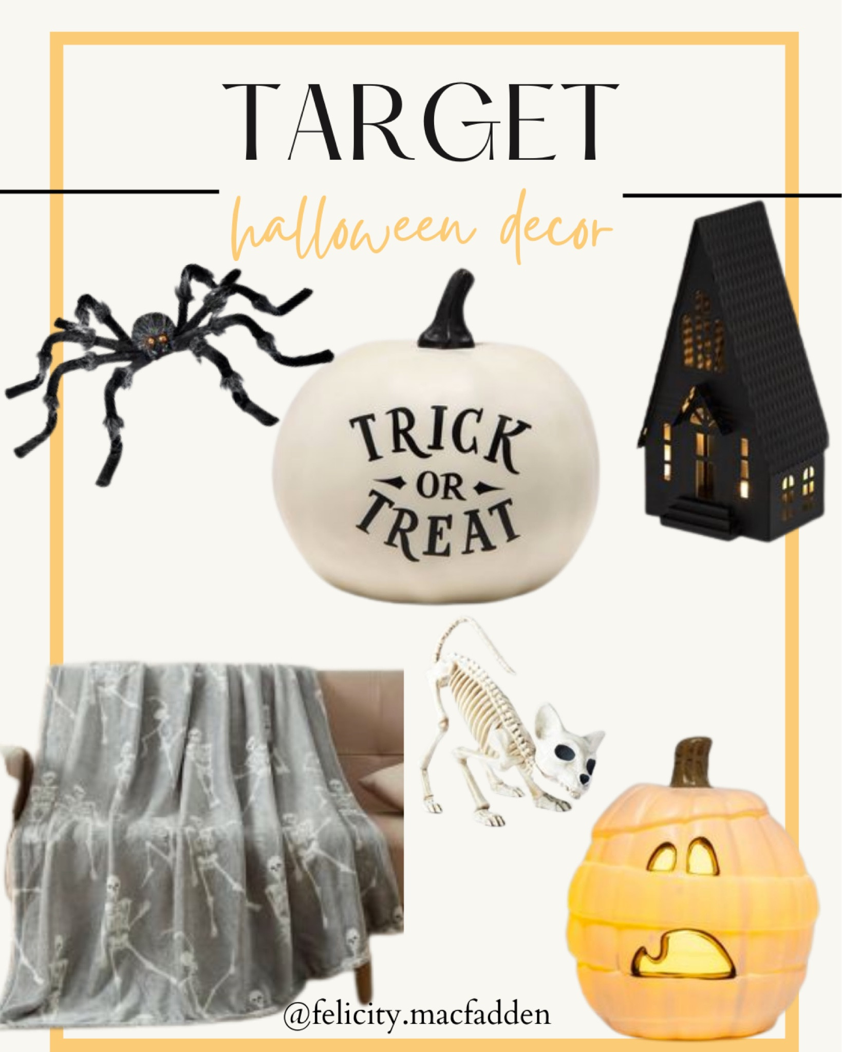 Target finds 
Affordable fall decor 
Pumpkins 
Faux pumpkins 
Trick or treat 
Light up pumpkin
Throw blanket 
Throw pillow 
Faux spider 
Outdoor Halloween decor
Indoor Halloween decor
Halloween decor village 
Home decor 
Home essentials 
Skeleton 
Porch decor 
Blanket 
Couch 

#LTKhome #LTKstyletip #LTKsalealert #LTKunder50 #LTKunder100 

#LTKU #LTKSeasonal