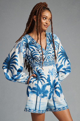 Farm Rio Long-Sleeve Printed Romper | Anthropologie (US)