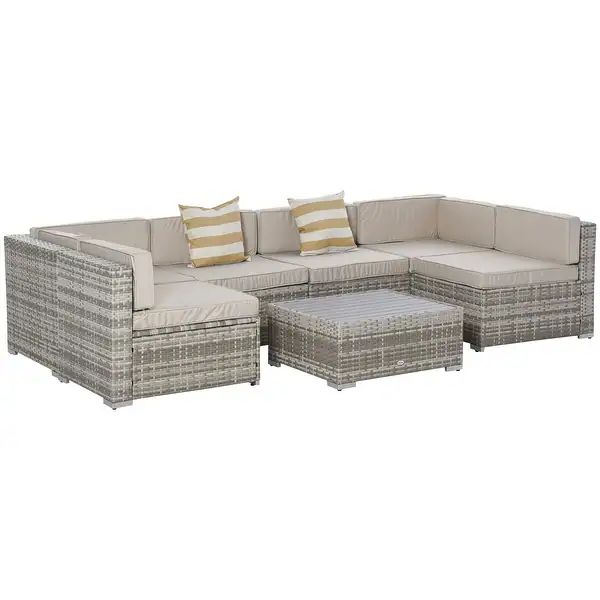 Outsunny 7-Piece Outdoor Patio Furniture Set with Modern Rattan Wicker, Perfect for Garden, Deck,... | Bed Bath & Beyond