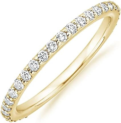 PAVOI 14K Gold Plated Eternity Ring | Stackable Cubic Zirconia Gold Band Ring | Dainty Diamond-In... | Amazon (US)