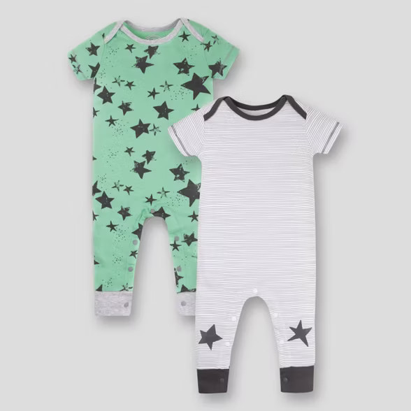 Lamaze Baby 2pk Star Printed Organic Cotton Romper - Green/White | Target