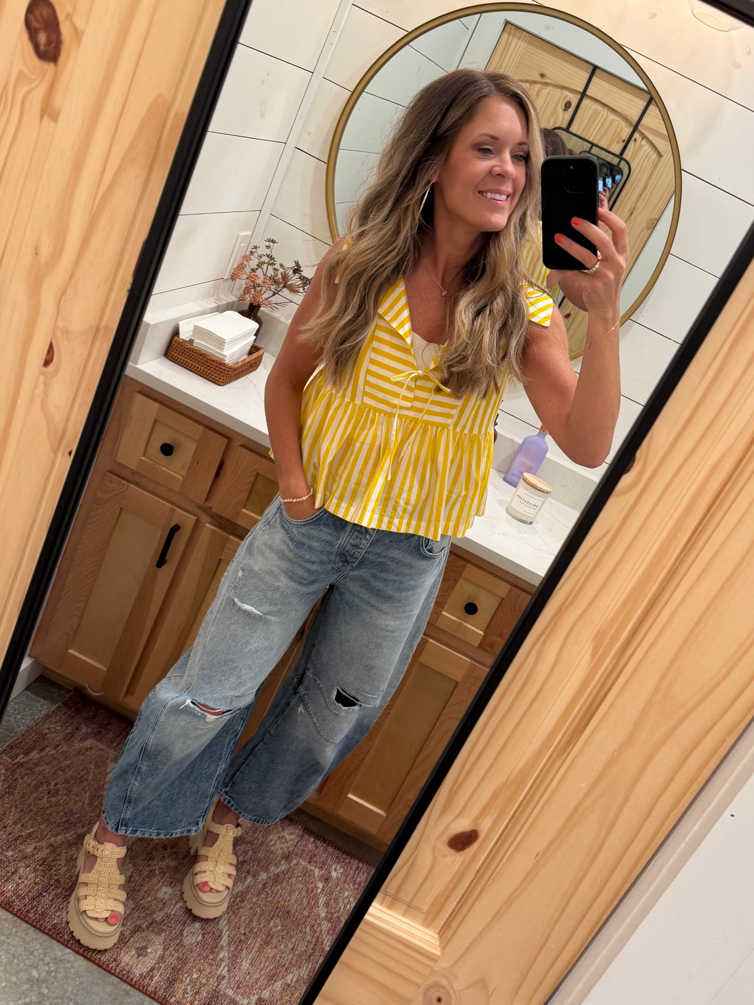 Church fit 💛

Jeans oversized- wearing a 26
Size down 1/2 in sandals

#LTKShoeCrush #LTKSeasonal #LTKFindsUnder100