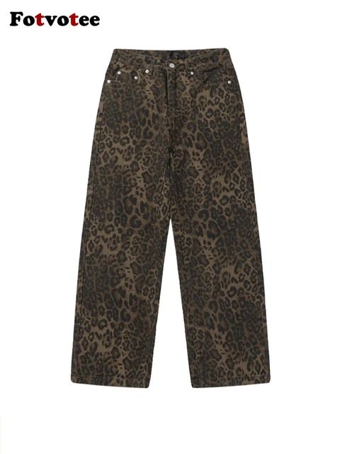 Baggy Leopard Print Y2k Jeans Women 2024 New High Waisted  Casual Wide Leg Denim Pants Fashion St... | AliExpress (US)
