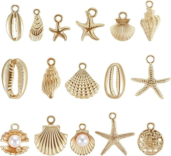 Amazon.com: Shimmeroo 16Pcs Beach Charms, Summer Pendant Starfish Seashells Conches Ocean Charms ... | Amazon (US)